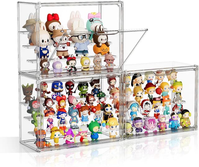 Detalle de MSHOMELY Clear Acrylic Display Case for Collectibles (4-Layer) — Stackable Figurine Display Shelf, 3 Pack