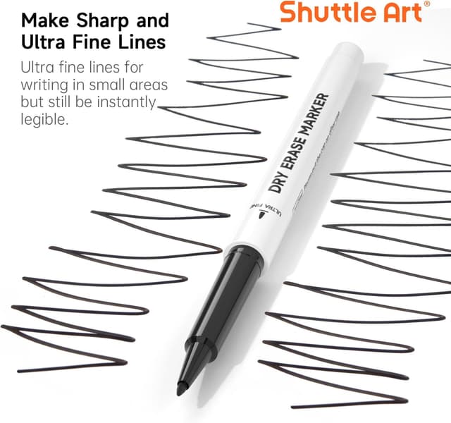 Detalle de Shuttle Art Ultra Fine Tip Whiteboard Pens (15-pack) – 0.7mm Black dry-erase markers