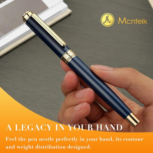 Detalle 2 de MCNTEIK 317 Rollerball in Stunning Luxury Blue Lacquer with 24K Gold Finish (Schmidt Ink Refill) Gift Set