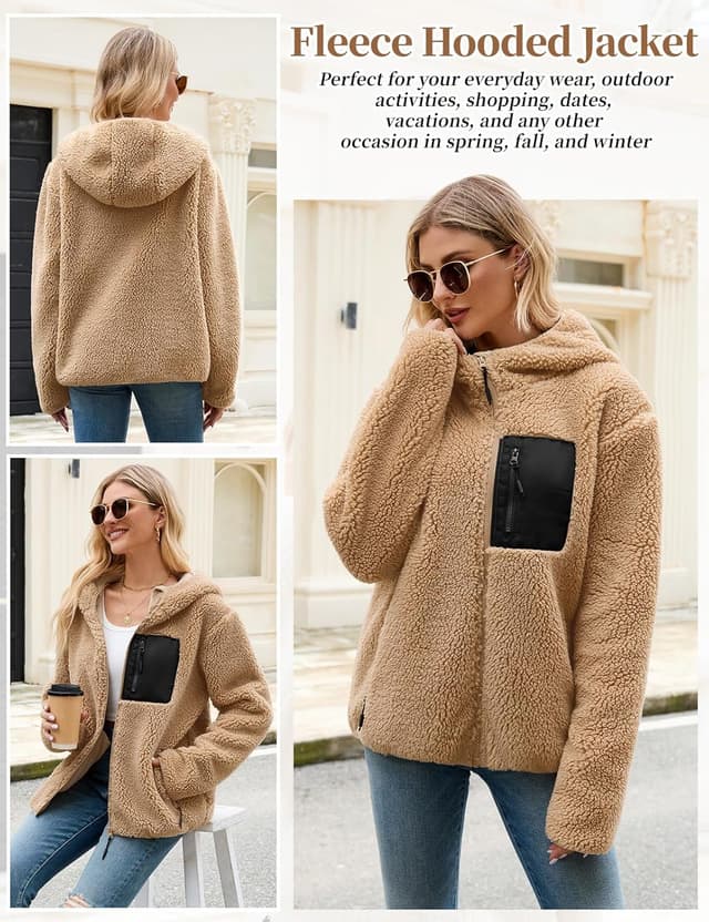 Detalle 2 de Tuopuda Teddyfell Jacke Damen Zipper Hoodie