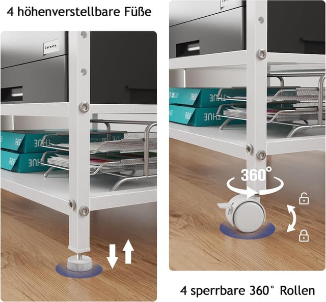 Detalle de OYRREU 3-stufiger Druckertisch mit Steckdose & USB, rollender Druckerständer für Heimbüro