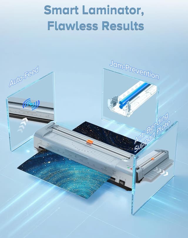 Detalle de 13 Inch Laminator Machine for A3/A4 with Hot & Cold, Anti-Jam, 20 Laminating Sheets and 10-in-1 Trimmer/Cutter
