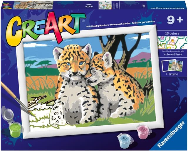 Detalle 2 de Ravensburger CreArt Cuccioli leopardo – Dipingere con i numeri (kit per bambini 9+ anni) con tavole e cornice