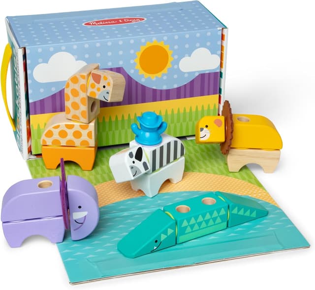 Detalle de Melissa & Doug Blockables Animaux de la savane – Puzzle Montessori en bois, 34 pièces (2 ans et +, matériaux FSC)