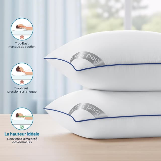 Detalle de BedStory Oreillers 50x70 cm (lot de 2) hypoallergéniques, réglables et lavables