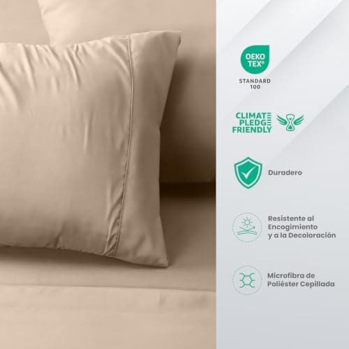 Thumbnail 3 de Utopia Bedding Juego de Sabanas 4 Piezas 150x200 - Poliéster Microfibra Cepillada - Oeko-Tex Certificado - Sábana Bajera, Sábana Plana y 2 Fundas de Almohada 50x75 (Cama 150, Beige)