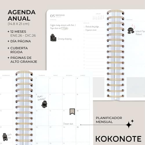 Detalle 2 de Kokonote Agenda 2026 Día por página A5 — Self Care 📘