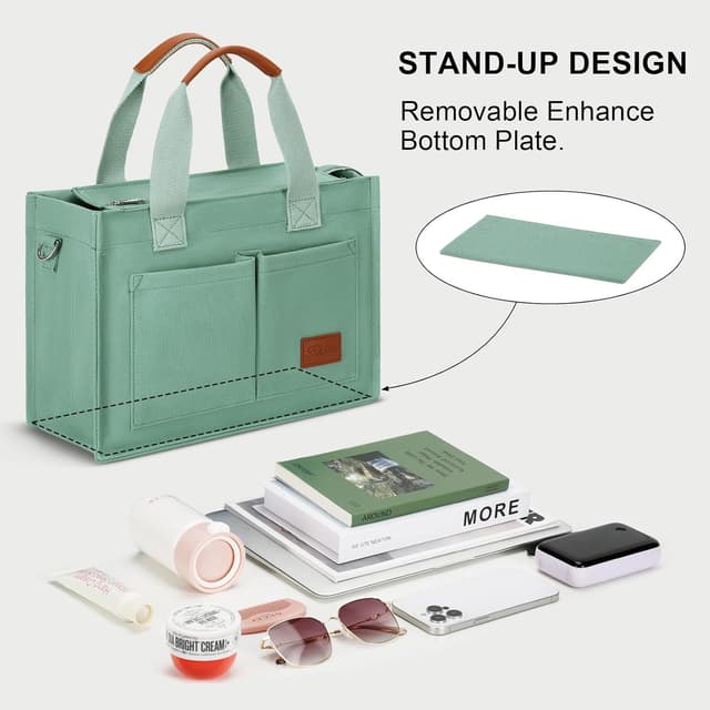 Detalle de KKXIU Large Canvas Tote Bag with Zipper, Compartments & Pockets