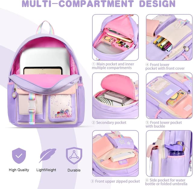 Detalle de Sac à dos enfant Aucuu 21 L imperméable, cartable maternelle/fille avec poches et bretelles réglables