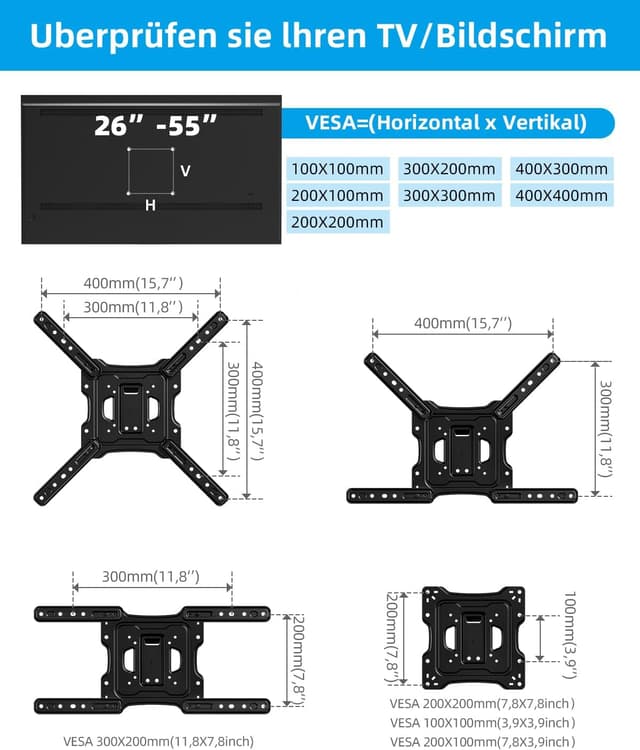 Detalle de HOME VISION TV-Wandhalterung schwenkbar & neigbar (Vollbeweglich) für 26–55 Zoll bis 40 kg, Extra langer Arm 52 cm, max. VESA 400x400