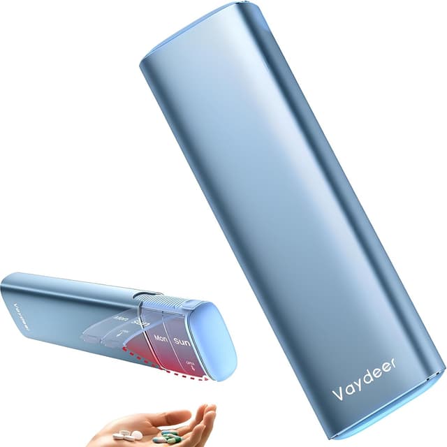 Detalle de Boîte à pilules VAYDEER 7 jours en métal (organisateur de voyage, étanche) – bleu