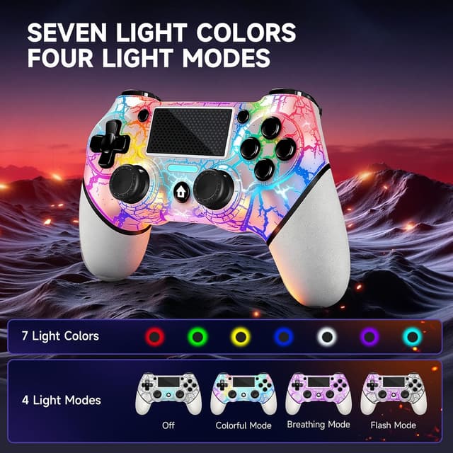 Detalle 2 de AceGamer 2-Pack Wireless PS4 Controller (Hall Effect Joysticks, Back Buttons, RGB, Turbo, 3.5mm Audio Jack)