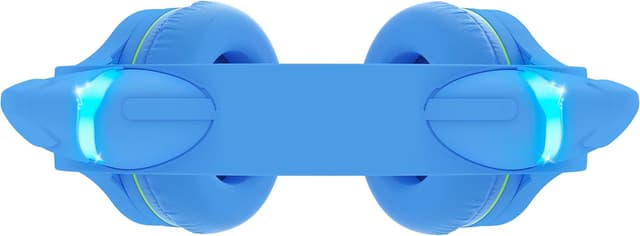 Detalle 2 de Riwbox Kids Bluetooth Headphones CF9 with Cat Ear LED Lights, Detachable 360° Boom Mic and 85dB Limit (blue & green)