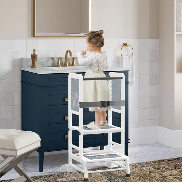 Detalle 2 de Skokliz Kids Standing Tower nursery step stool with adjustable height (anti-tip support corners)