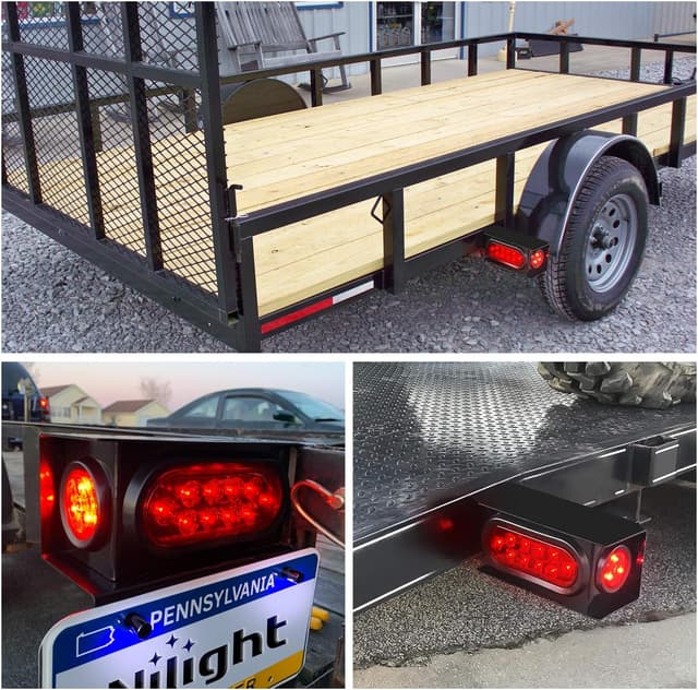 Detalle de Nilight 2PCS Steel Trailer Light Boxes Housing Kit with 6" Oval Red LED Tail Lights and 2" Round Red LED Side Markers