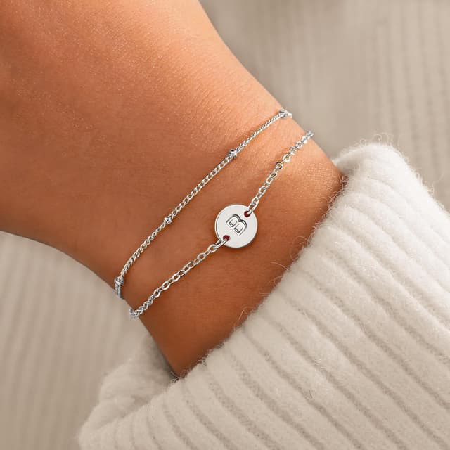 Detalle 2 de TINGN bracciale da donna in argento con oro bianco 18 carati riempito e dischi personalizzati con iniziali