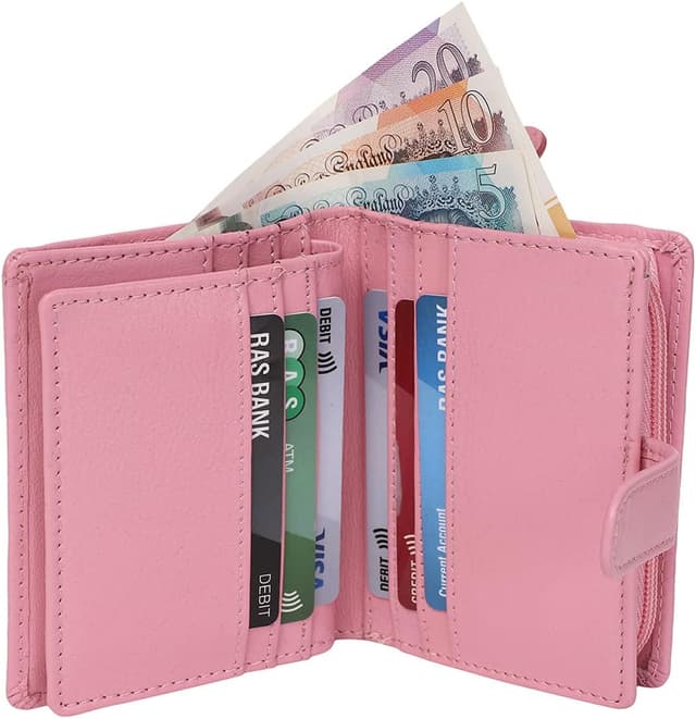 Detalle 2 de STARHIDE Women RFID Blocking Genuine Leather Clutch Wallet with ID Window & Side Coin Pouch 5530 (Pink)