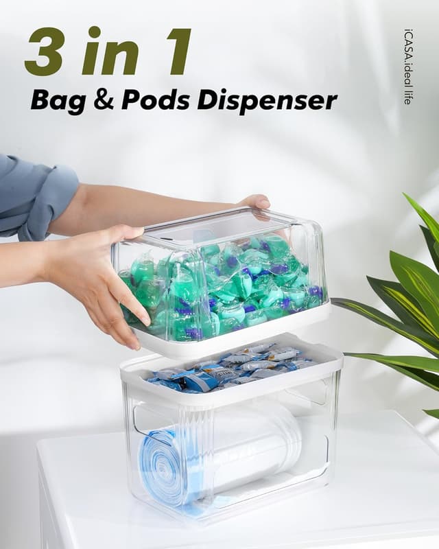 Detalle de iCASA 3-in-1 Trash Bag Dispenser & Dishwasher Pod Organizer (Clear Acrylic)
