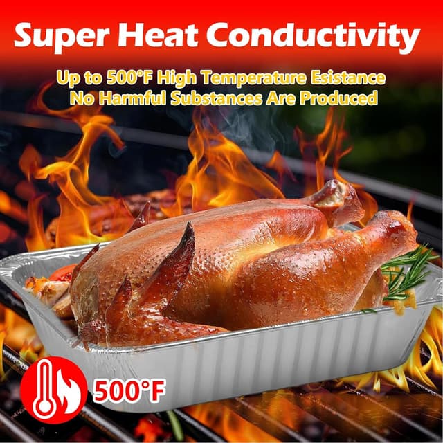 Detalle de MAXTBEE 9x13 Aluminum Foil Pans with Lid (10-Pack) — Heavy-Duty Disposable Tin Trays