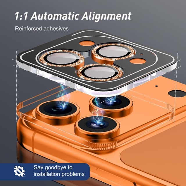 Detalle de Jeluse Camera Lens Protector with 9H Tempered Glass and Metal Ring (for select iPhone Pro models)