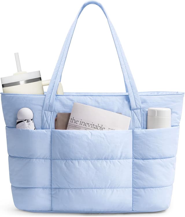 Detalle de Narwey Quilted Puffer Tote Bag with Cup Holder and 15.6" Laptop Sleeve