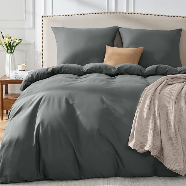 Detalle 2 de BEDELITE Bettwäsche-Set 155x220 cm aus Baumwolle (3-teilig, mit Reißverschluss) in Anthrazit