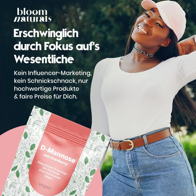 Detalle de D-Mannose Pulver mit Cranberry (300 g) – hochdosiert, löslich in Wasser, vegan, laborgeprüft (produziert in Deutschland)