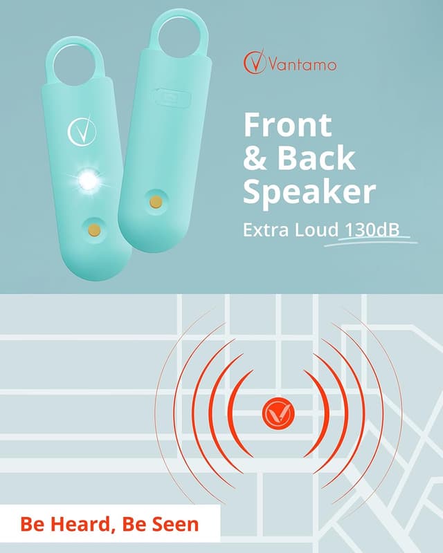 Detalle de Vantamo personal alarm keychain for women with strobe LED and low-battery notice (extra loud 130dB)