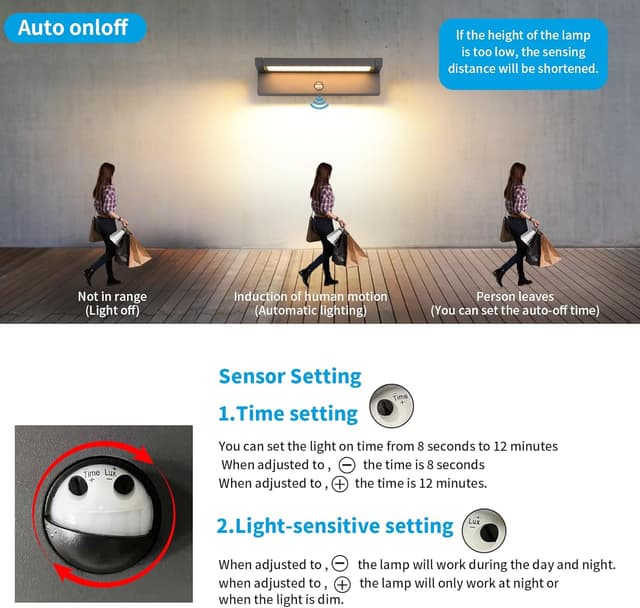 Detalle de Applique da parete moderna con rilevatore di movimento LED 36 W IP65 3000 K (bianco caldo) – per esterno e interno