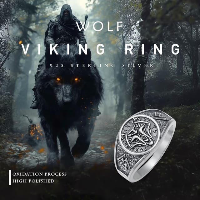 Detalle 2 de PARYFO 925 Sterling Silber Wikinger Wolf Ring für Männer – oxidiert, Vintage-Design im Oldtimer-Stil (Größe #10)