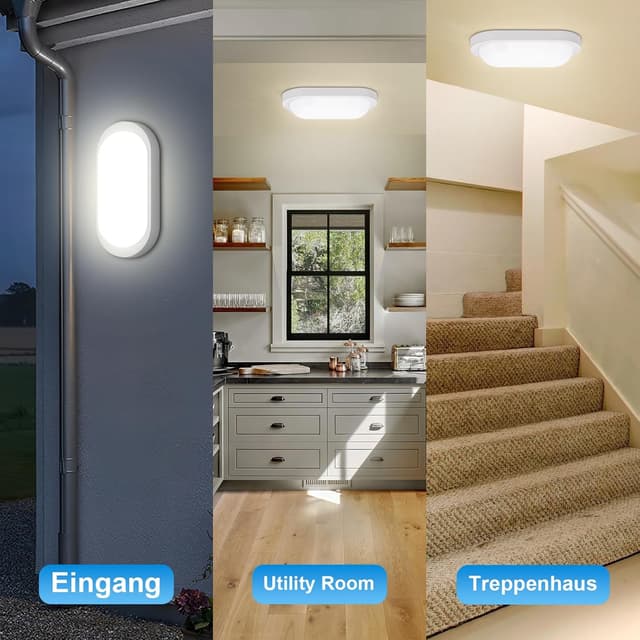 Detalle 2 de IEGLED 2er-Set Kellerlampe mit Bewegungsmelder (Radar), IP65 LED Wandleuchte mit Dämmerungssensor, 12W oval