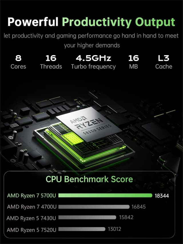 Detalle de AOC AX16 PRO (2025) : ordinateur portable gamer 16,1" FHD, Ryzen 7 5700U, 16 Go RAM et SSD 512 Go