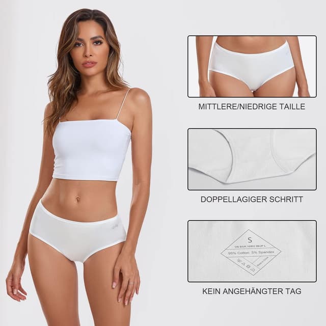 Detalle de coskefy Damen-Unterhosen im 6er-Pack aus Baumwolle mit Elasthan
