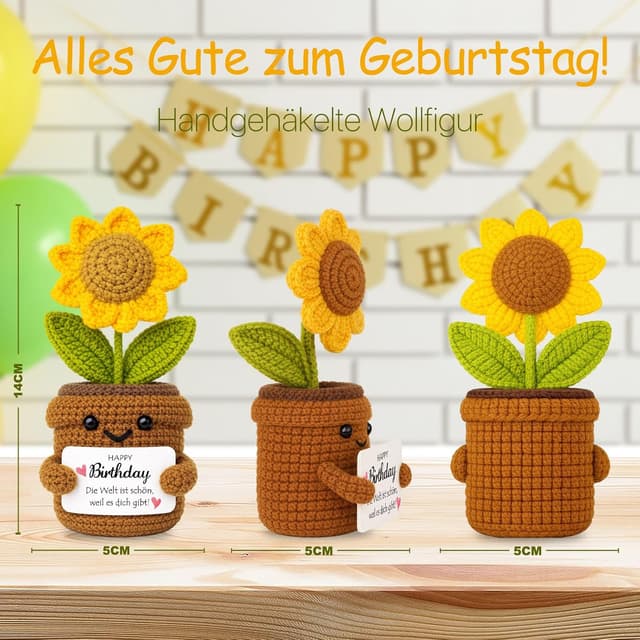 Detalle de Farbeele Positive Sonnenblume & Glücksbringer-Schlüsselanhänger (Pocket Hug Figur) – Geburtstagsgeschenk mit Wunschkarte