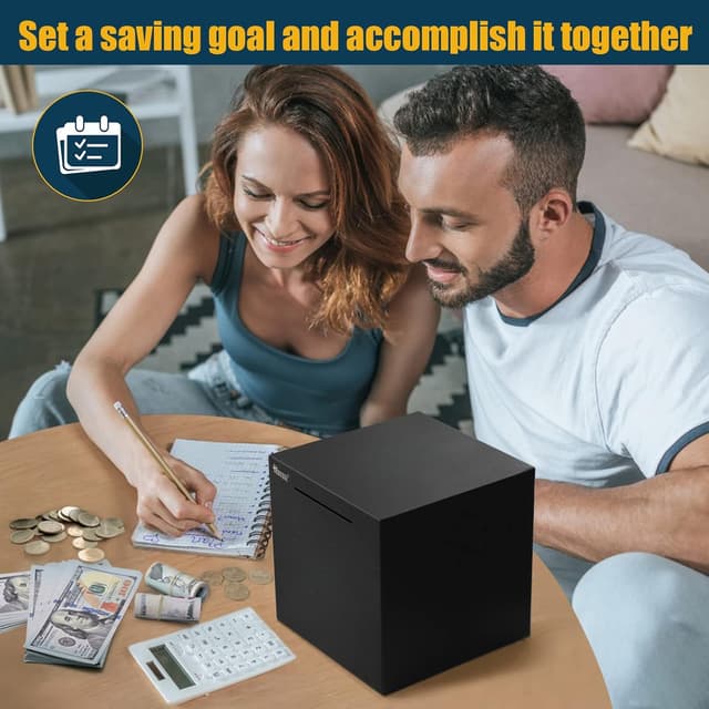 Detalle de hicocool Adult Piggy Bank (Must Break to Open) Stainless Steel Money Bank, 7.9 in, Black