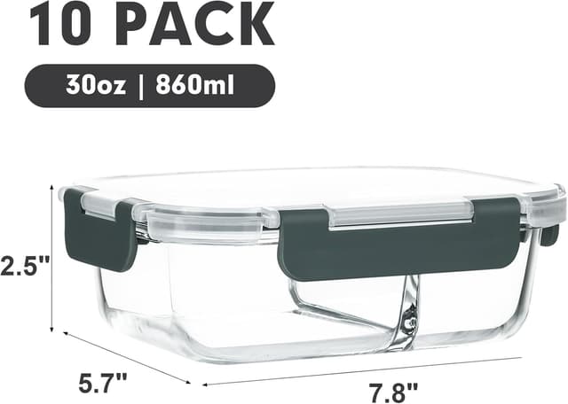 Detalle 2 de M MCIRCO 10-Pack 30 Oz Glass Meal Prep Containers 🍱