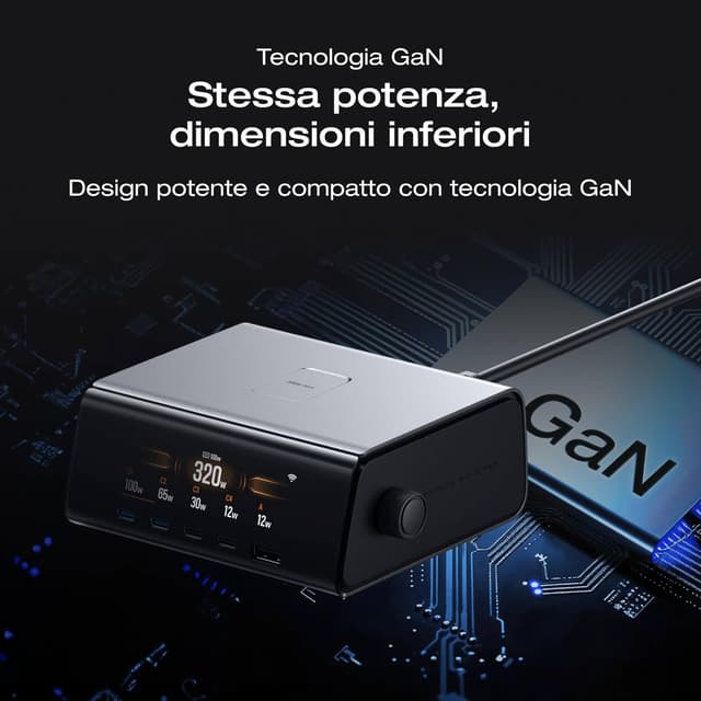 Detalle de EF ECOFLOW Caricabatterie da tavolo EcoFlow RAPID Pro 320 W, 5 porte + power bank, GaN