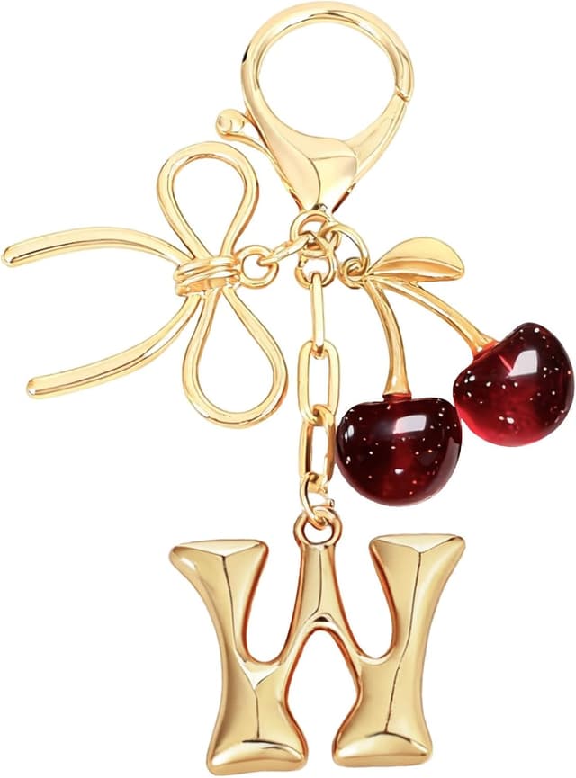 Detalle de Snylcce Initial A keychain with bow & cherry charm in gold-plated metal