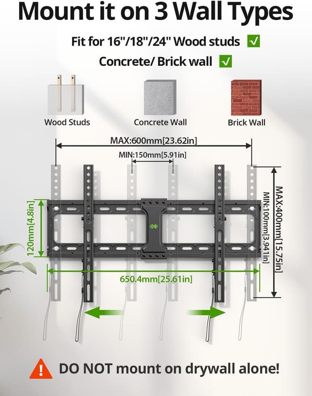 Detalle de USX MOUNT Tilting TV Wall Mount for 37"–95" TVs (Up to 132 lbs) — Low Profile, VESA up to 600x400