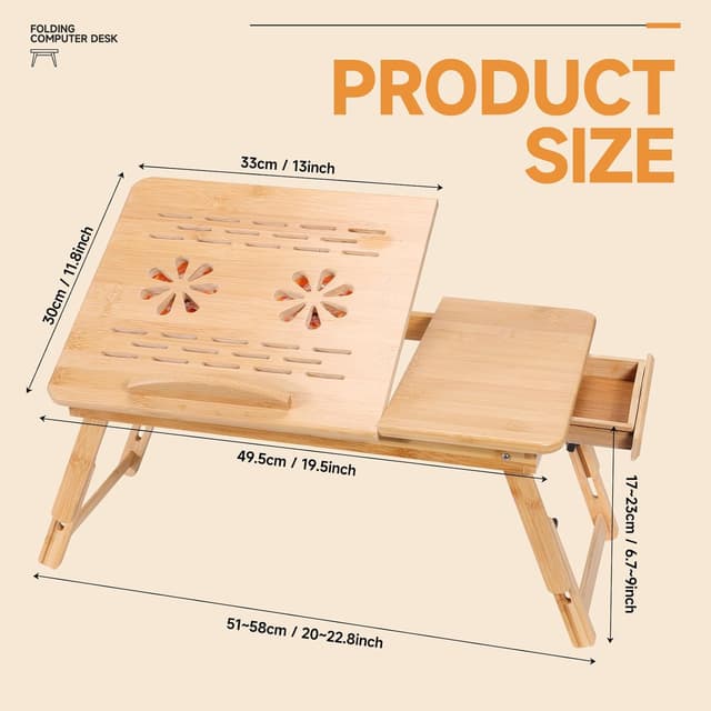 Detalle 2 de Adjustable Bamboo Laptop Desk with Cooling Fan