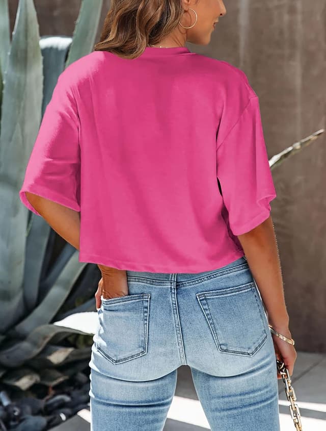 Detalle de Tankaneo Women’s Half Sleeve Cropped T-Shirts (Drop Shoulder, Round Neck) — Casual Summer Basic Tees