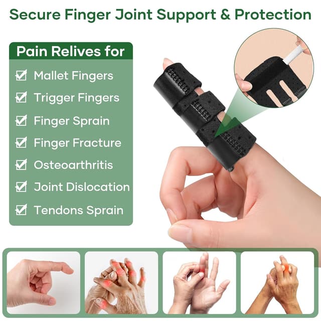 Detalle de EASICUTI Finger Splint (4-pack) for Trigger/Mallet Finger Support – Adjustable Aluminium Bar Brace, Black
