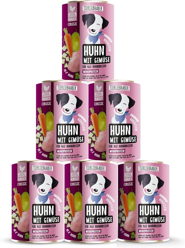 Detalle de TIERLIEBHABER Nassfutter für Hunde Probierpaket 8x400 g (Huhn mit Gemüse) – von Tierärzten entwickelt