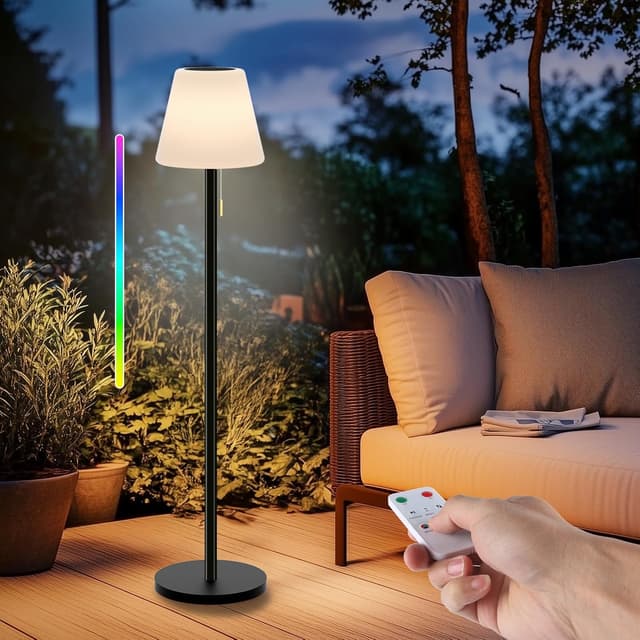 Detalle de Ecvivk Solar-Stehlampe für den Außenbereich: Akku-LED, dimmbar, warmweiß & RGB, mit Lichtsensor und Fernbedienung