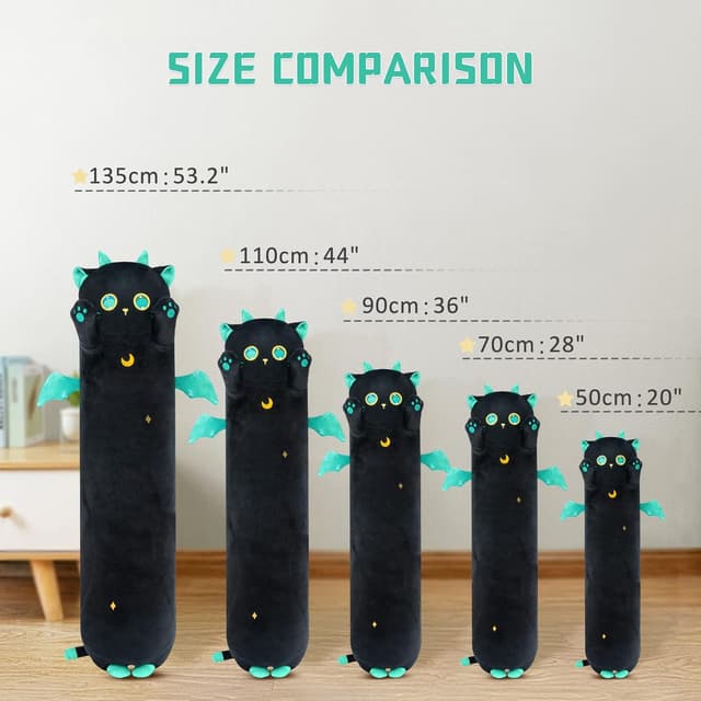 Detalle de Mewaii 130 cm Le Chat Noir peluche-coussin kawaii noir, long oreiller moelleux