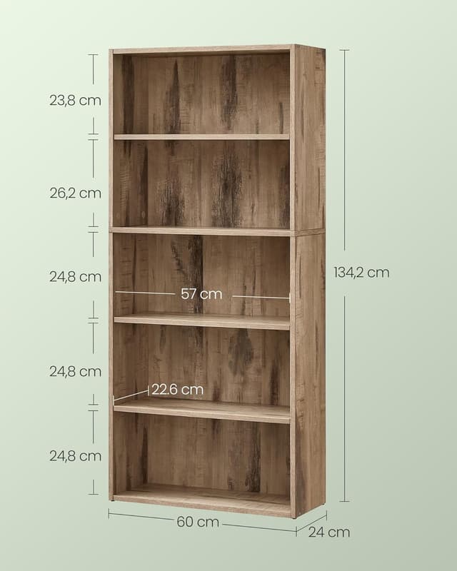 Detalle de VASAGLE Scaffale a 5 ripiani LBC165T50 in stile libreria, marrone cammello