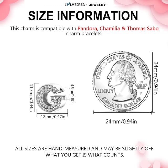 Detalle 2 de LMLMECREA Buchstaben-Charm G aus 925 Sterling Silber mit A-Z Initiale & gelbem Herz für europäische Armbänder