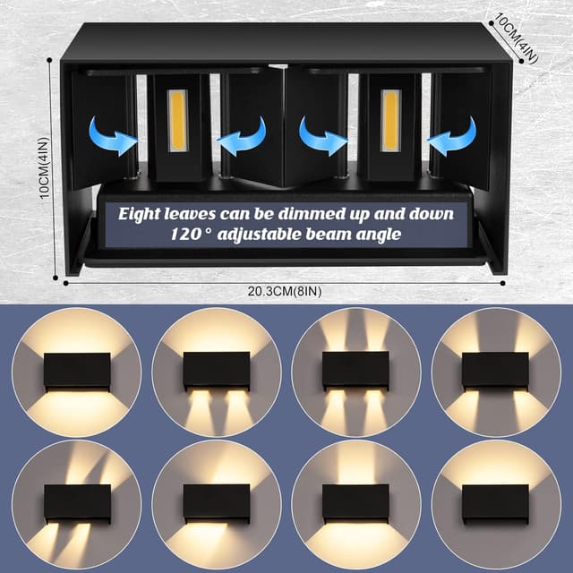 Detalle 2 de Cwycfw Applique da parete 24W IP65 bianco caldo 3000K con angolo del fascio regolabile