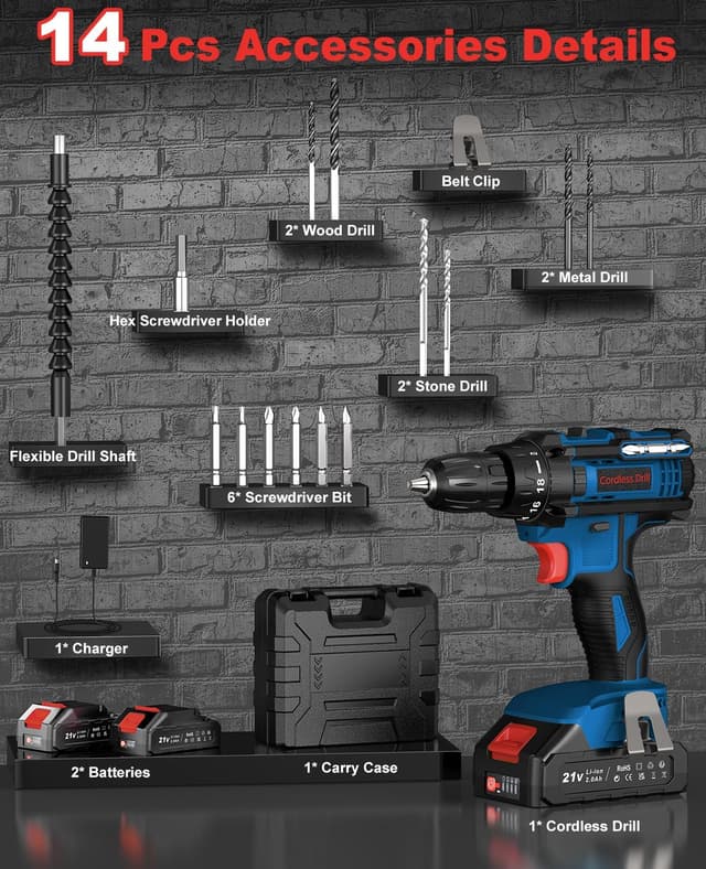 Thumbnail 6 de DYJPOW Cordless Drill Driver 21V, 42 N·m torque