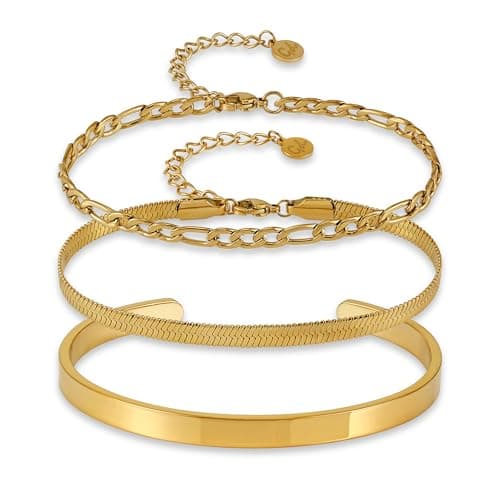 Detalle de GD GOOD.designs set de 3 pulseras para mujer en oro de 18K (chapadas) y acero inoxidable 316L